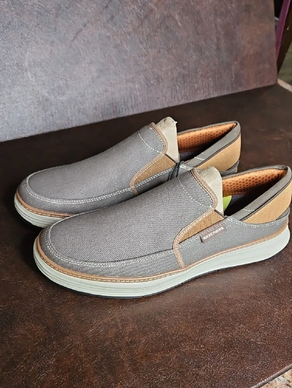 Skechers Men's Slip-On Loafers in Gray and Tan